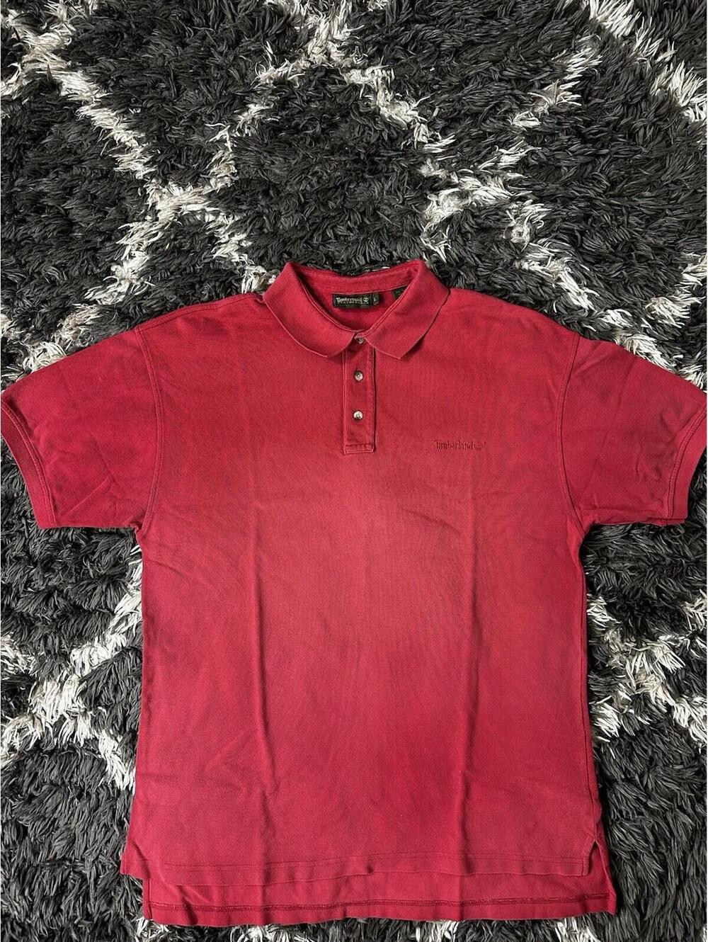 Vintage Timberland Weathergear Polo Shirt Mens Large L Red Pique Knit Cotton 90s